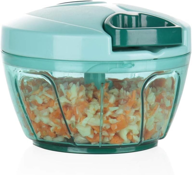 Compact Blue Vegetable Chopper - Adjustable Speed Manual Food Processor, 500ml