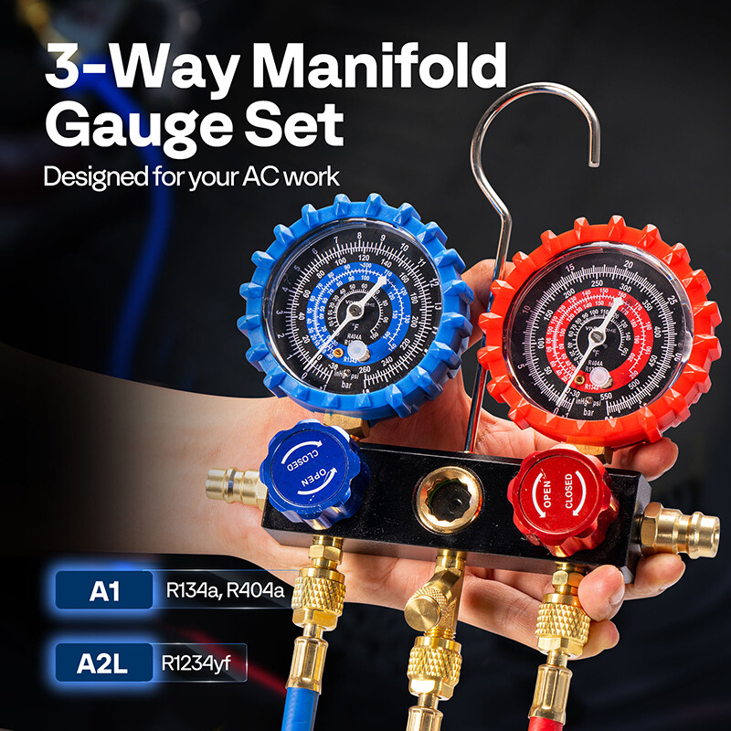 AC Manifold Gauge Set 3 Way For R1234yf R404a R134a Refrigeration Charging