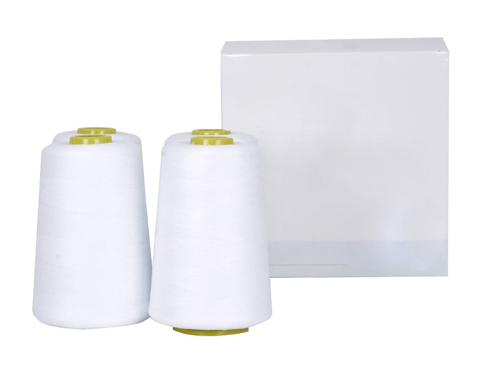 Overlock Machine Thread, 4 Cones White Polyester, 24000 Yards, 40S/2