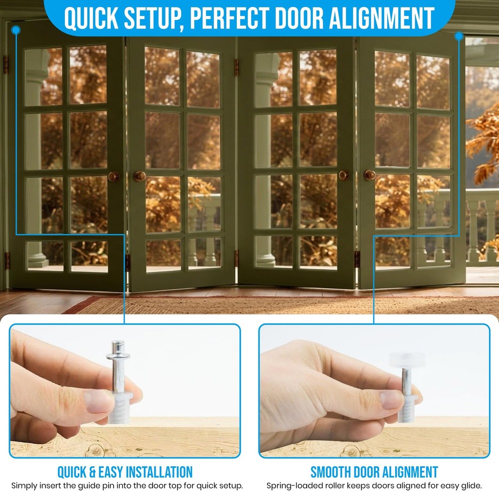 Spring-Loaded Bi-Fold Closet Door Top Roller Guide Wheels, 7/8" Diameter, 4-Pack