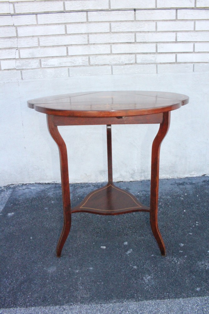 Spectacular Inlaid Triangular Drop Leaf Side End Accent Occasional Table
