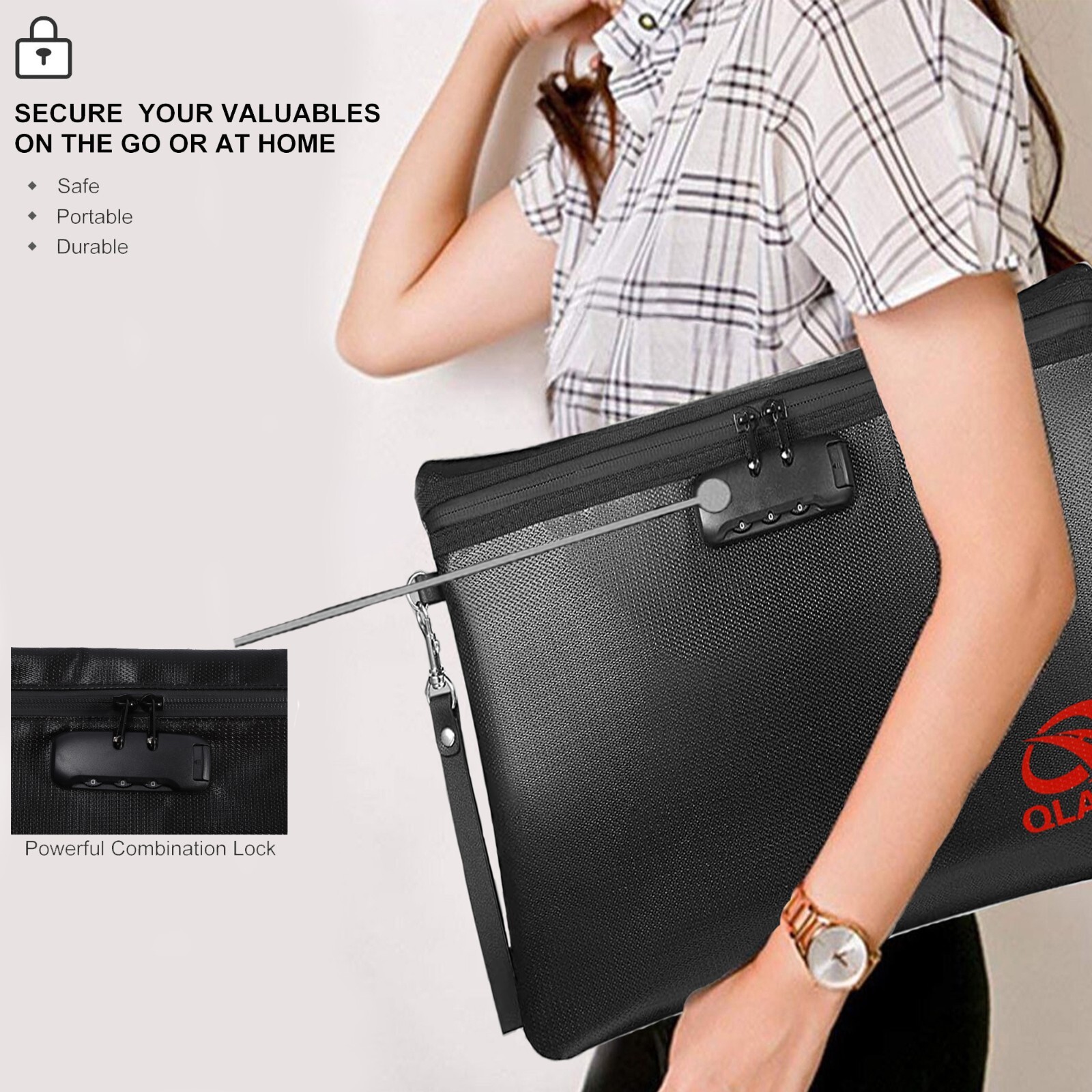 FireProof Document Bag with Lock, 14x10" Large Money Pouch for Cash A4 Paper