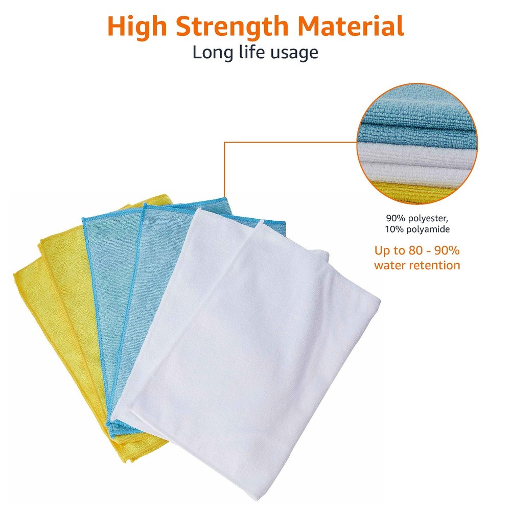 Amazon Basics Microfiber Cleaning Cloths for 144-Pack, Blue/White/Yellow