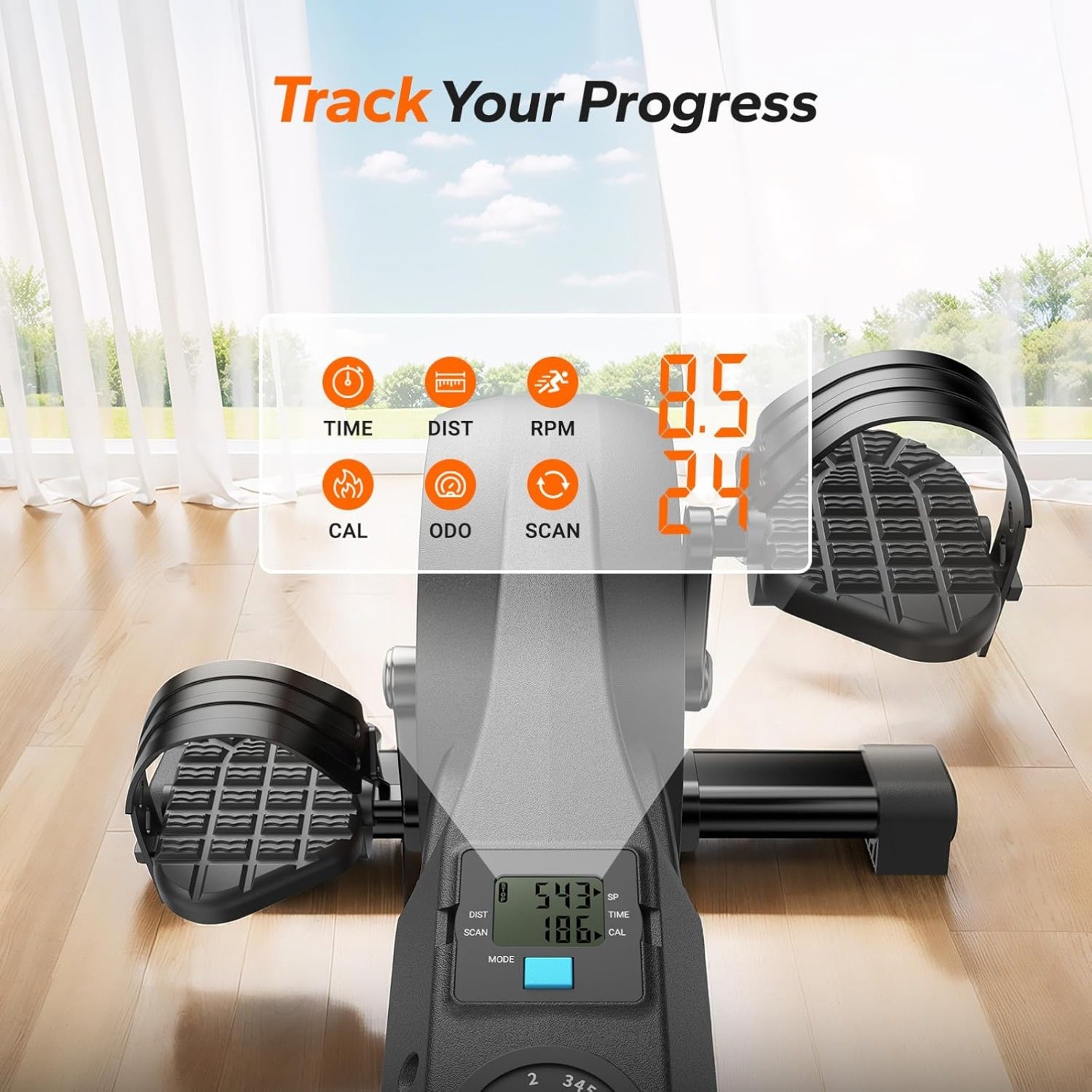 Under Desk Magnetic Bike Pedal Exerciser with 2 Resistance Bands & Non-Slip Mat