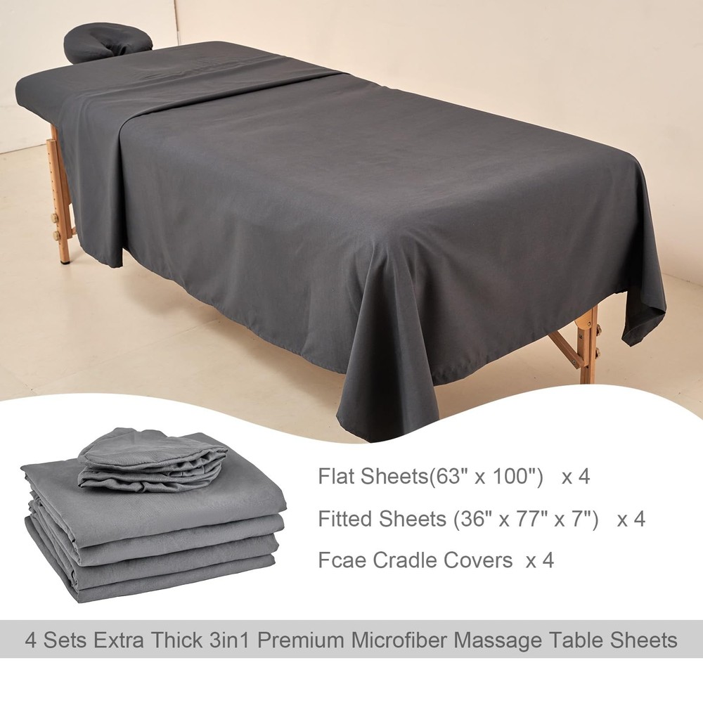 4 Sets Extra Thick Massage Table Sheets Sets Soft Premium Microfiber 3 Piece Set
