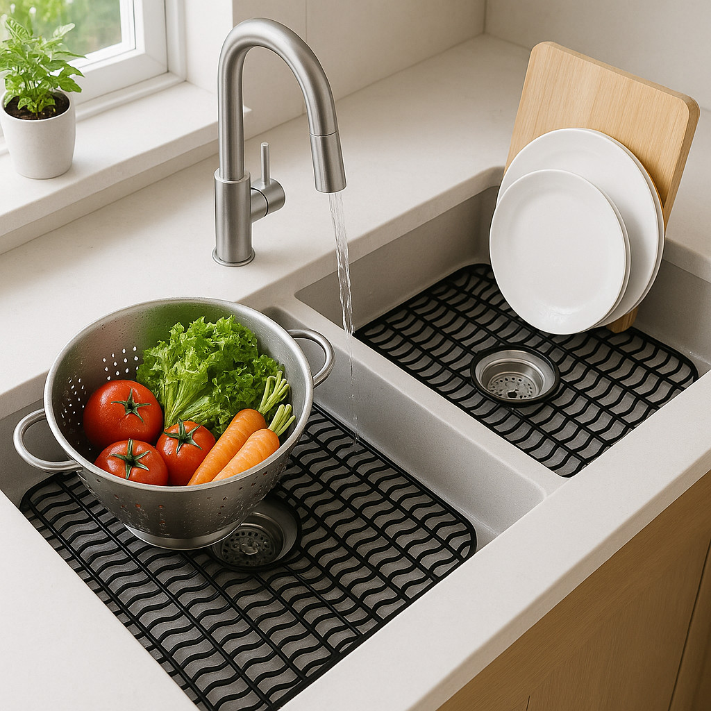 Sink Protector Mat 2 Pack Plastic with Center Drain Cutout Protect Sink 11 x 12"