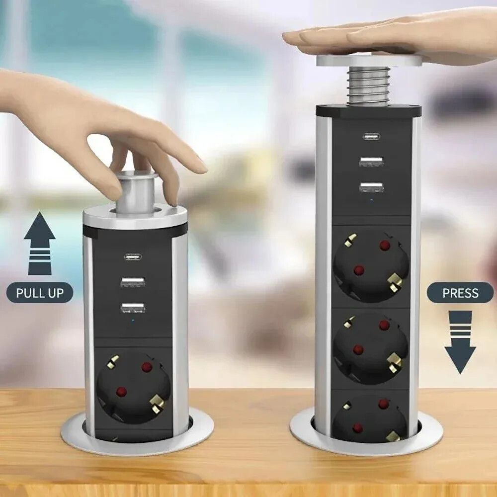 Melery Vertical EU Power Outlet Kitchen Pop Up Power Tabletop 2USB Type-C Socket