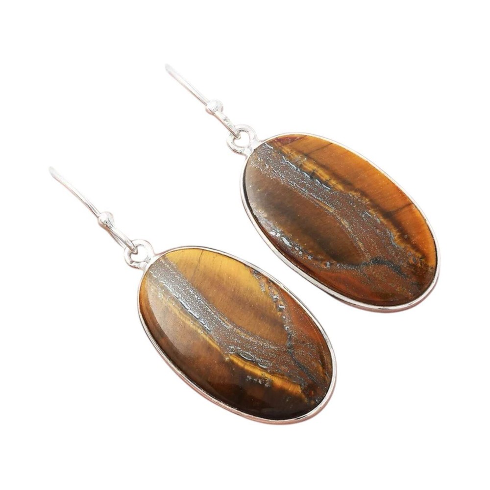 Tiger Eye Solid 925 Sterling Silver Earrings