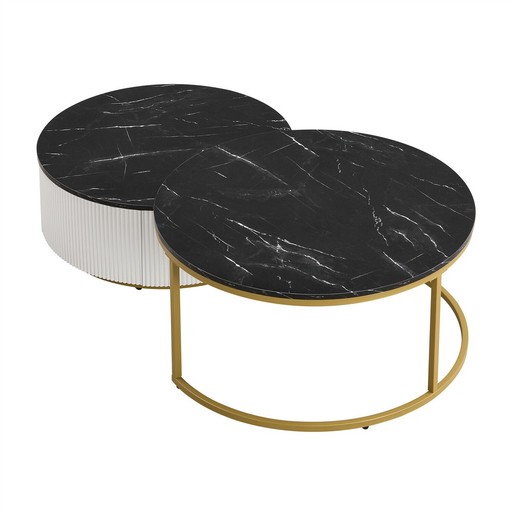 Modern Round Nesting Coffee Table Center Cocktail Table End Table with Drawers