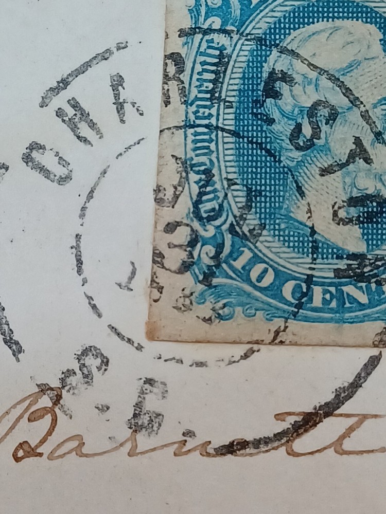 1863, 10 Cent Confederate State Blue Jefferson Davis Antique Stamp Postal Mail