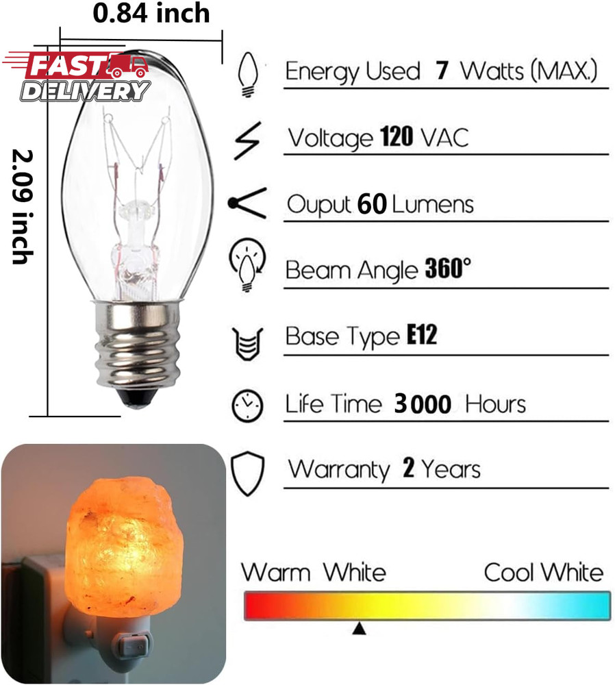 7 Watt Night Light Bulb Warm White Replacement Bulbs - E12 Window Candle Light B