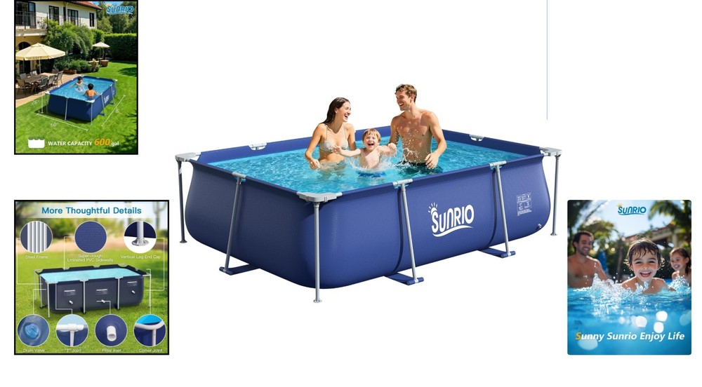 UV-Resistant 8'3" x 5' Rectangular Pool - Easy Setup for Outdoor Enjoyment