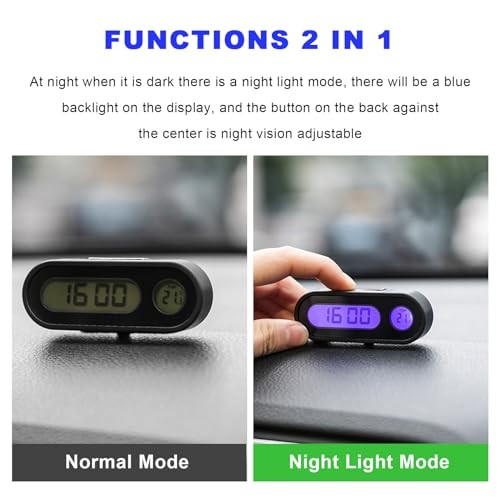 2 in 1 Car Digital Thermometer Clock, Mini Electronic Luminous Auto Dashboard