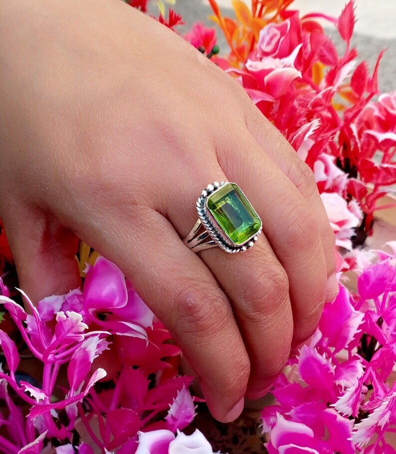 Green peridot 925 Sterling Silver Band& Statement Ring Handmade Ring All Size