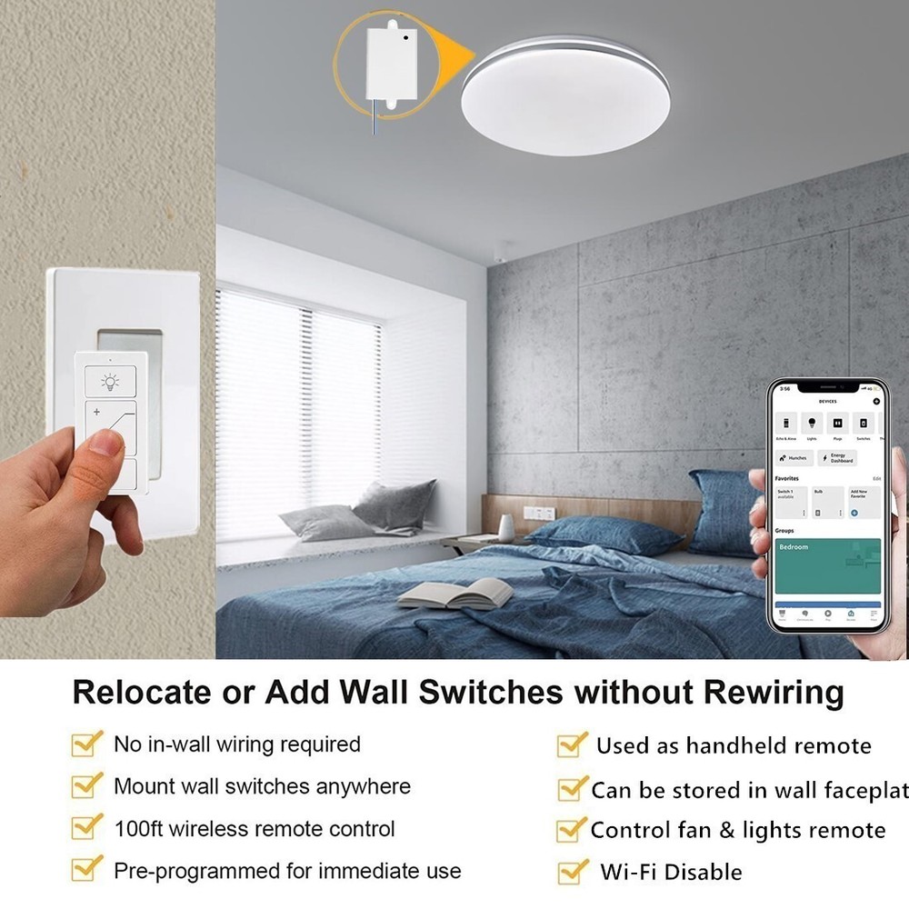 Smart Wireless Dimmer Switch & Receiver Ki No wiring Remote Control Work Alexa