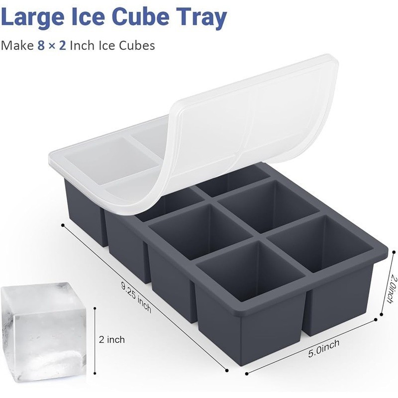 Large Silicone Ice Cube Tray Whiskey & Cocktails Easy Release Stackable New
