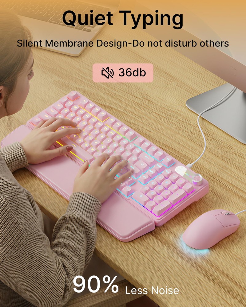 C98 Wired Keyboard and Mouse Combo, Wired Computer Keyboard with Wrist Rest, ...