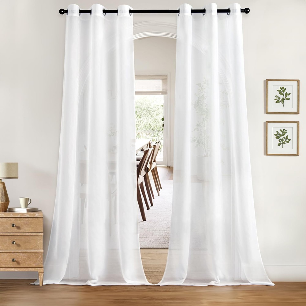 MIULEE Solid Color Sheer Curtains 72 Inches Long 2 Panels Set  Elegant Lightw...