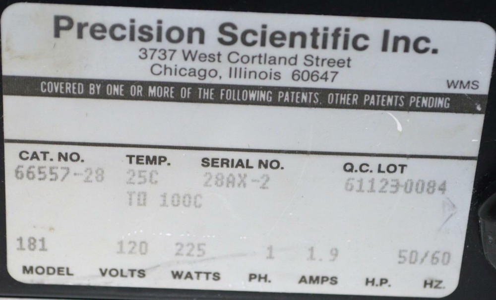 Precision Scientific 181 Water Bath 66557-28 200 Watts