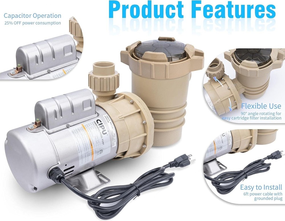 1HP Above Ground Pool Pump High Flow 4600GPH Swimming Pool