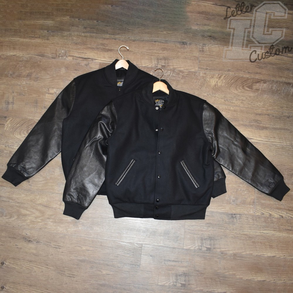 VarsityThreads Premium Leather & Wool Varsity Letterman Jacket Blackout