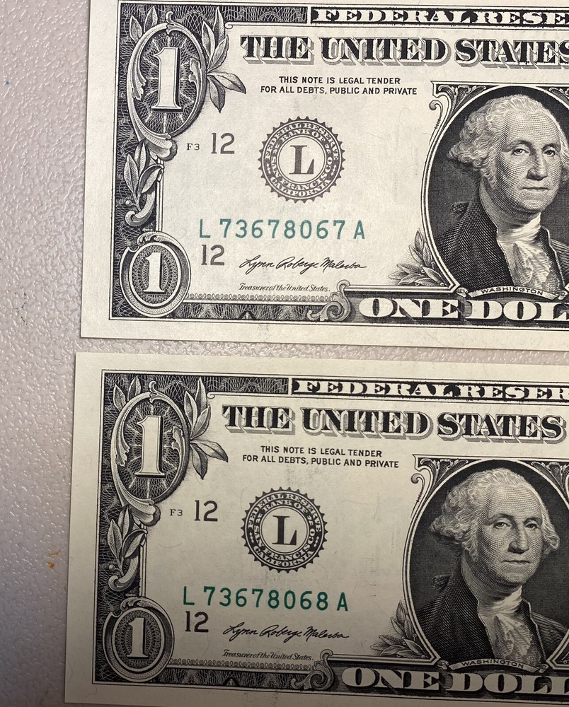 (4) $1 Sequential Bills ERRORS Identical OverInked 7 & Reverse Extra Ink Miscut