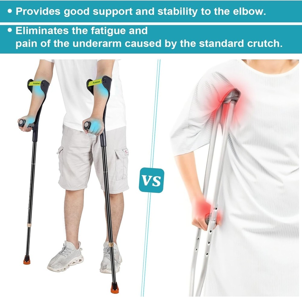 Lightweight Folding Forearm Crutches with Adjustable Height and Anti-Drop Cuff