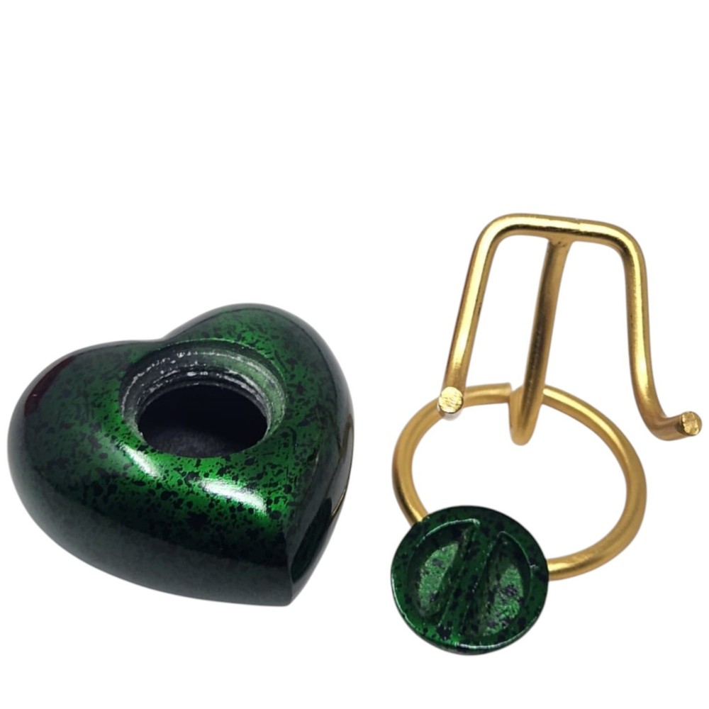 Custom Green Heart Cremation Keepsake Urn for Ashes with Display Stand & Box