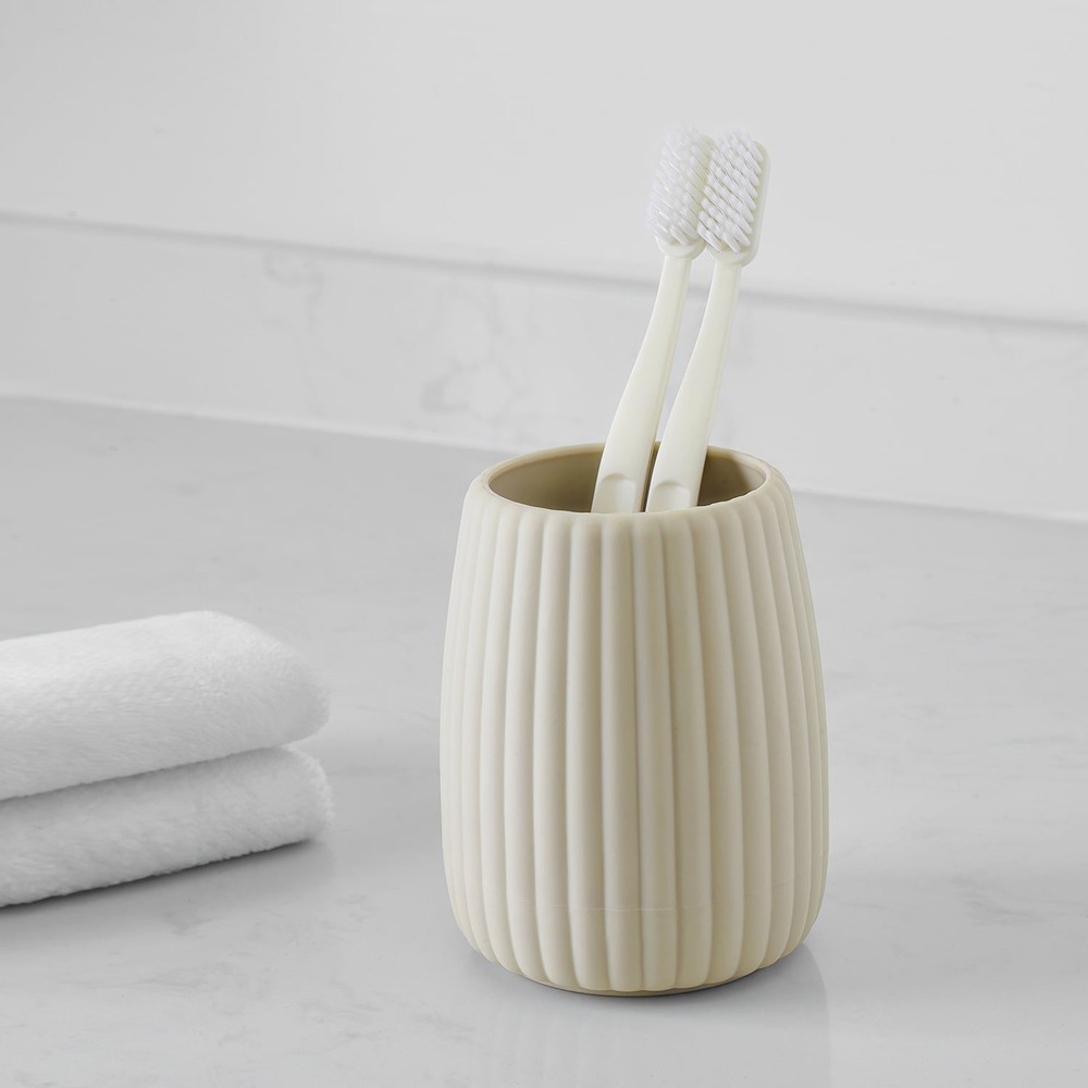 Mainstays Rubberized Plastic Ribbed Toothbrush Holder, Beige