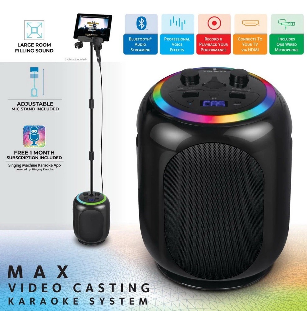 Singing Machine Sing Cast Max Stand-Alone Karaoke Machine, Stand, & LED Lights