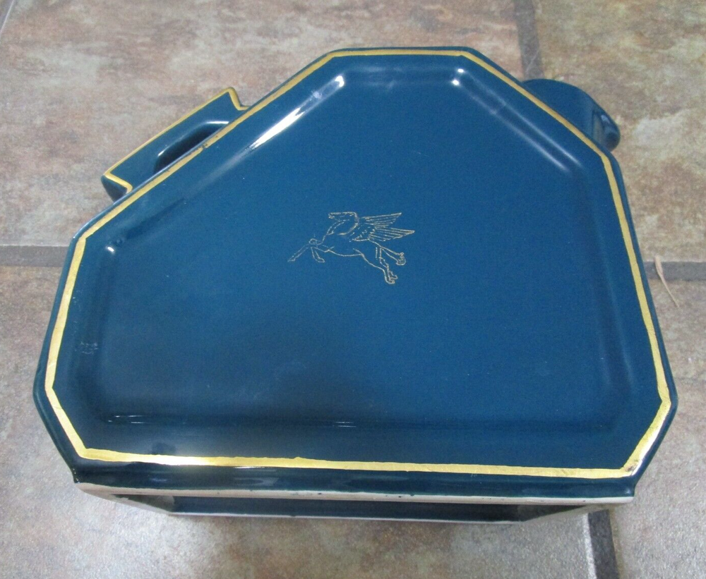 PITCHER W PEGASUS ~ VINTAGE ~ GEOMETRIC ~ TEAL & GOLD ~ UNKNOWN MAKER ~ EUC
