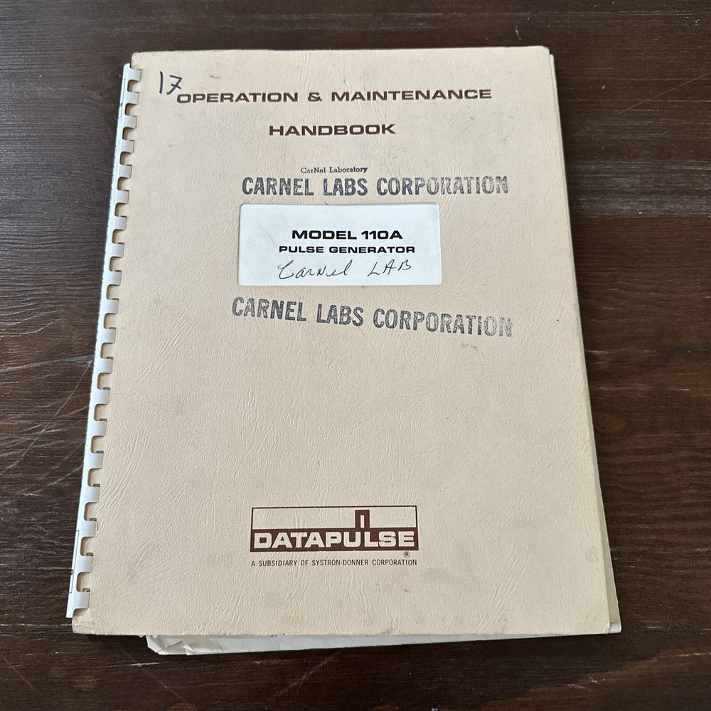 Datapulse Model 110A Pulse Generator Operation & Maintenance Handbook  12/65