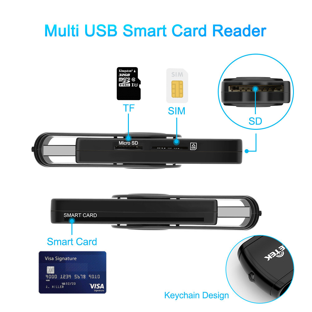 7-in-1 Smart USB 2.0 Micro TF SD SIM ID Memory Card Reader Adapter for Laptop PC