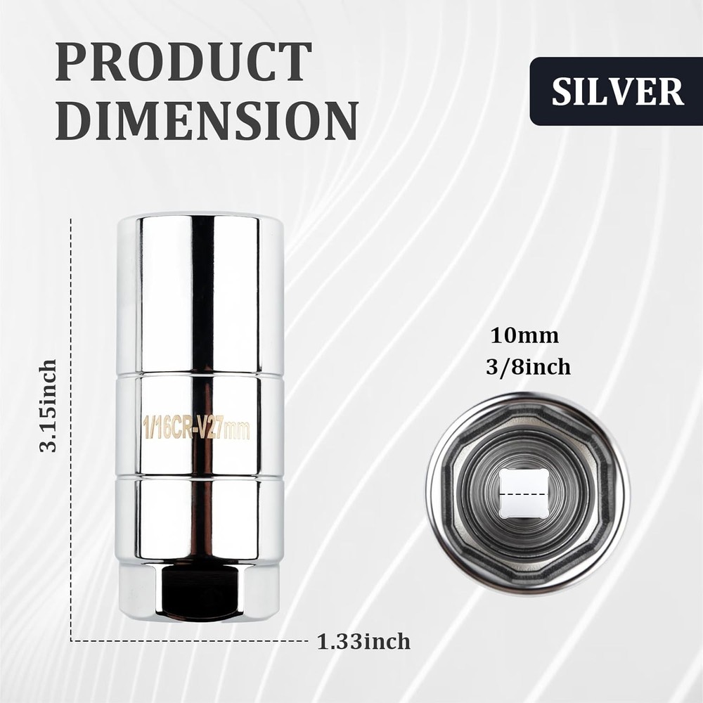 Oil Pressure Sensor Socket, Hexagonal Drive-27mm Socket for Removing Oil -Silver