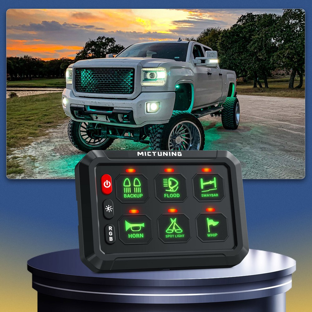 MICTUNING 6 Gang RGB Switch Panel LED 12/24V Toggle Momentary Strobe Relay Box