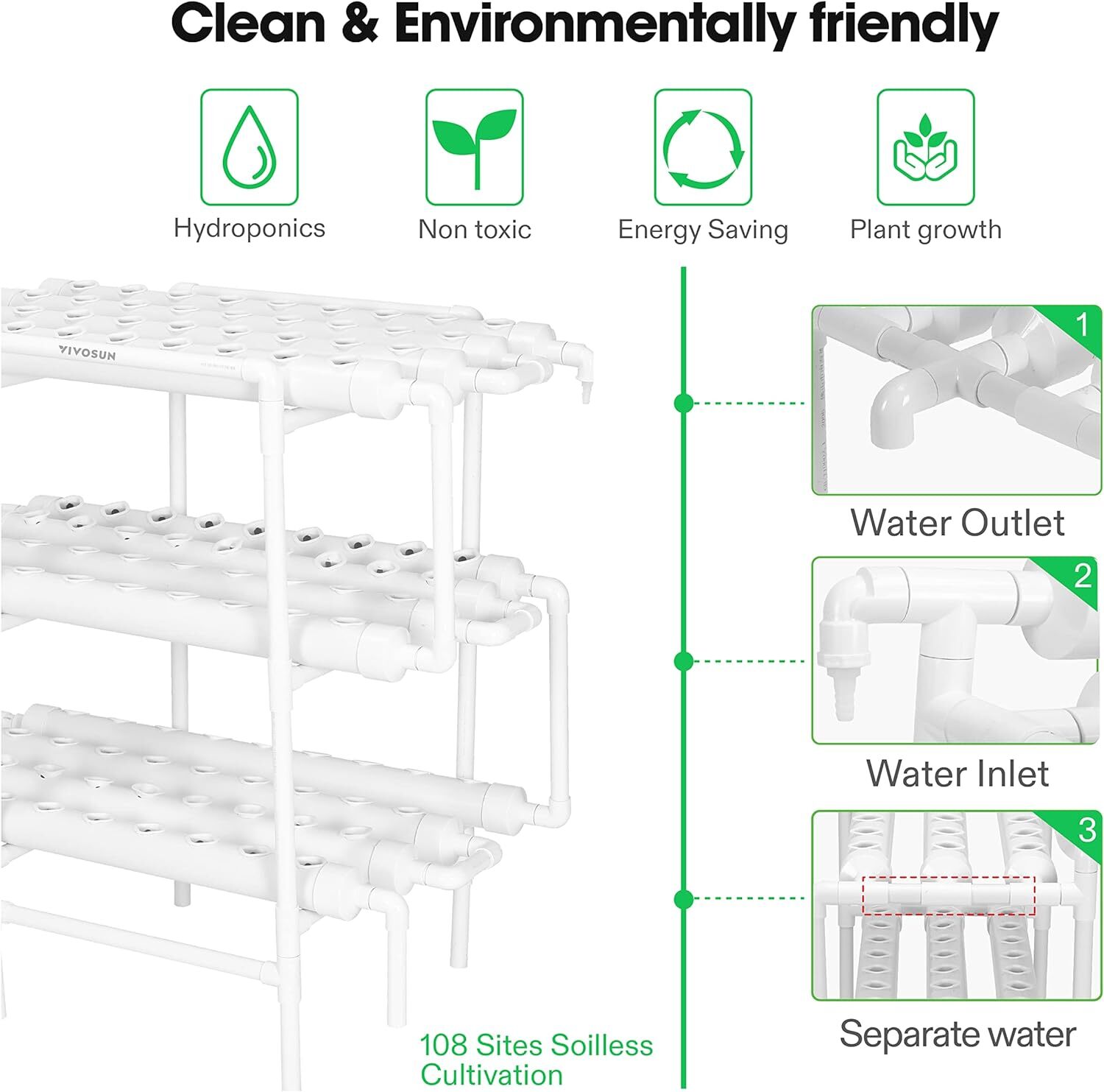 108 Planting Sites Hydroponic Grow Kit System Water Pump & Timer 3 Layer 12 Pipe