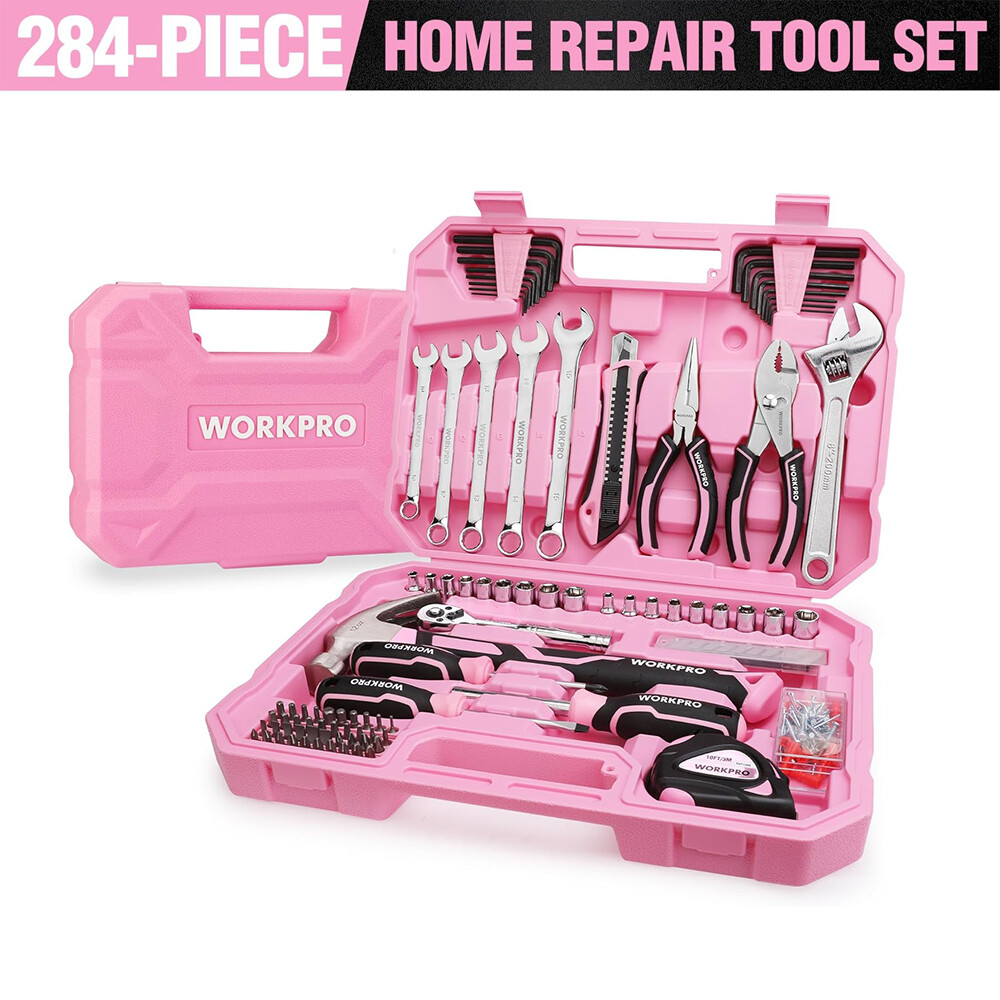 WORKPRO Pink Household Home Tool Kit, 284PC Mechanic Tool Set with Socket Set