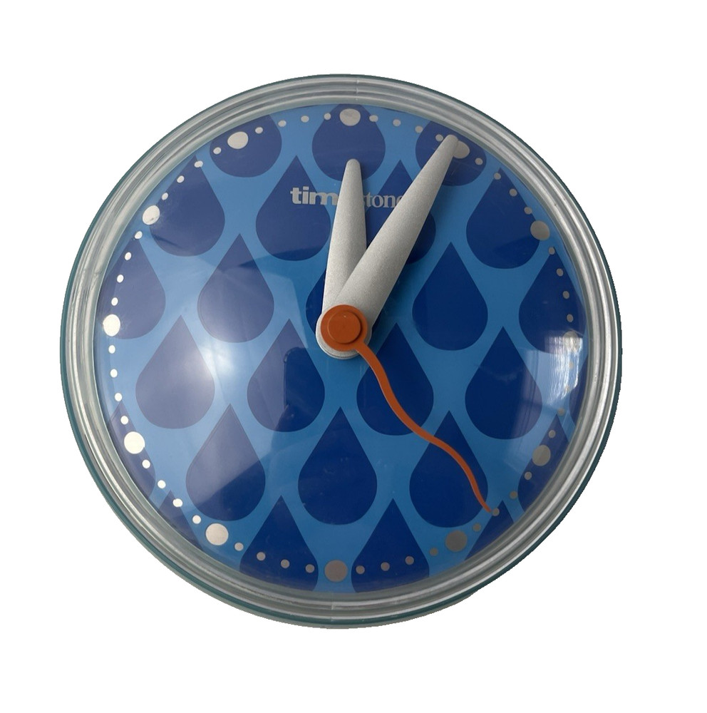 Vintage Timestone Blue Retro Suction Round Wall Clock Tested & Working