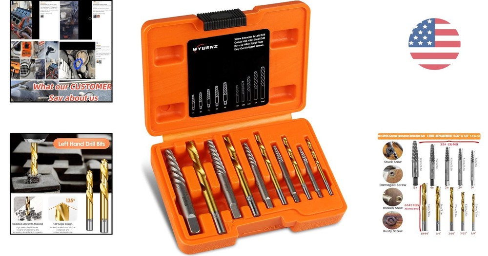 14-Piece Cobalt HSS Screw Extractor and Left Hand Drill Bits Set - Multi-Use