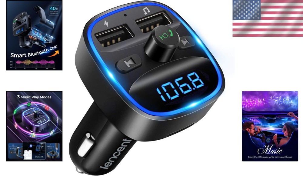 FM Transmitter, Bluetooth FM Transmitter Wireless Radio Adapter Car Kit with Dua