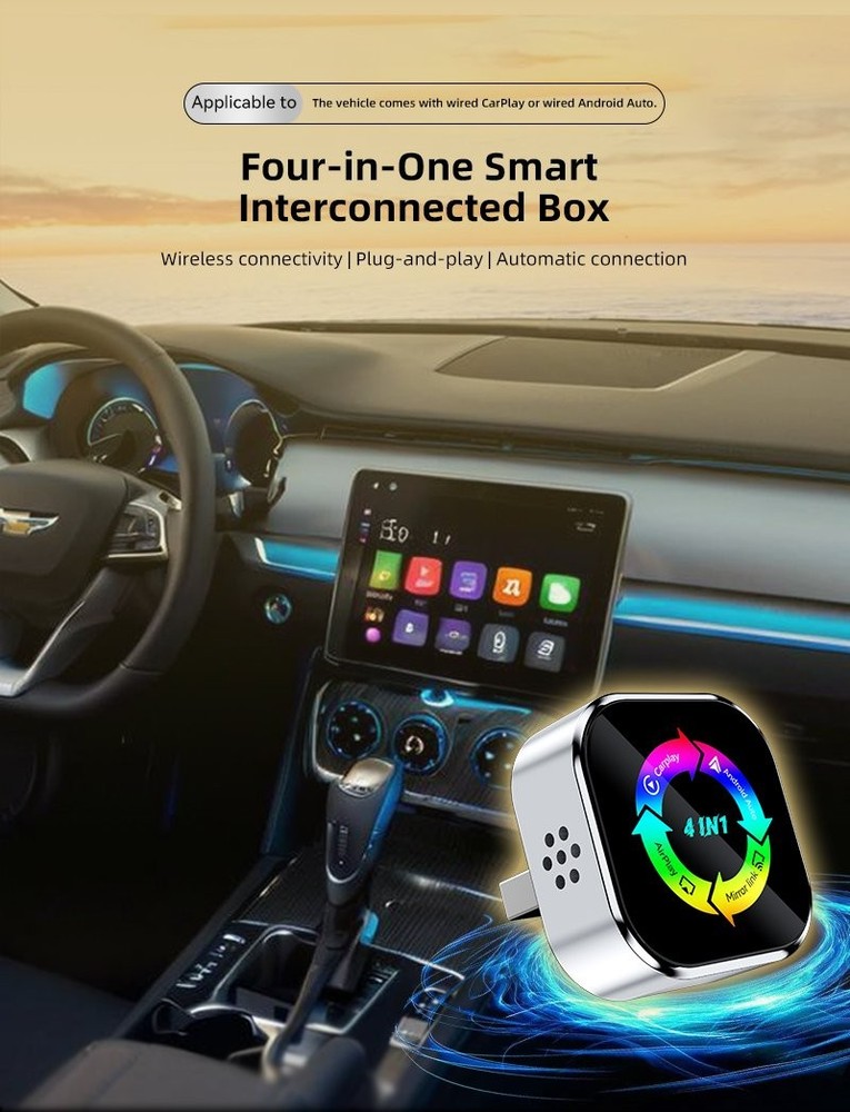 Wireless CarPlay Adapter for Apple iPhone & Android Auto USB Adapter Plug & Play