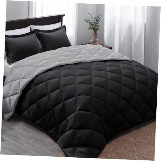 Comforter Set - Black Comforter Set Reversible Bed Queen 02 - Black/Grey