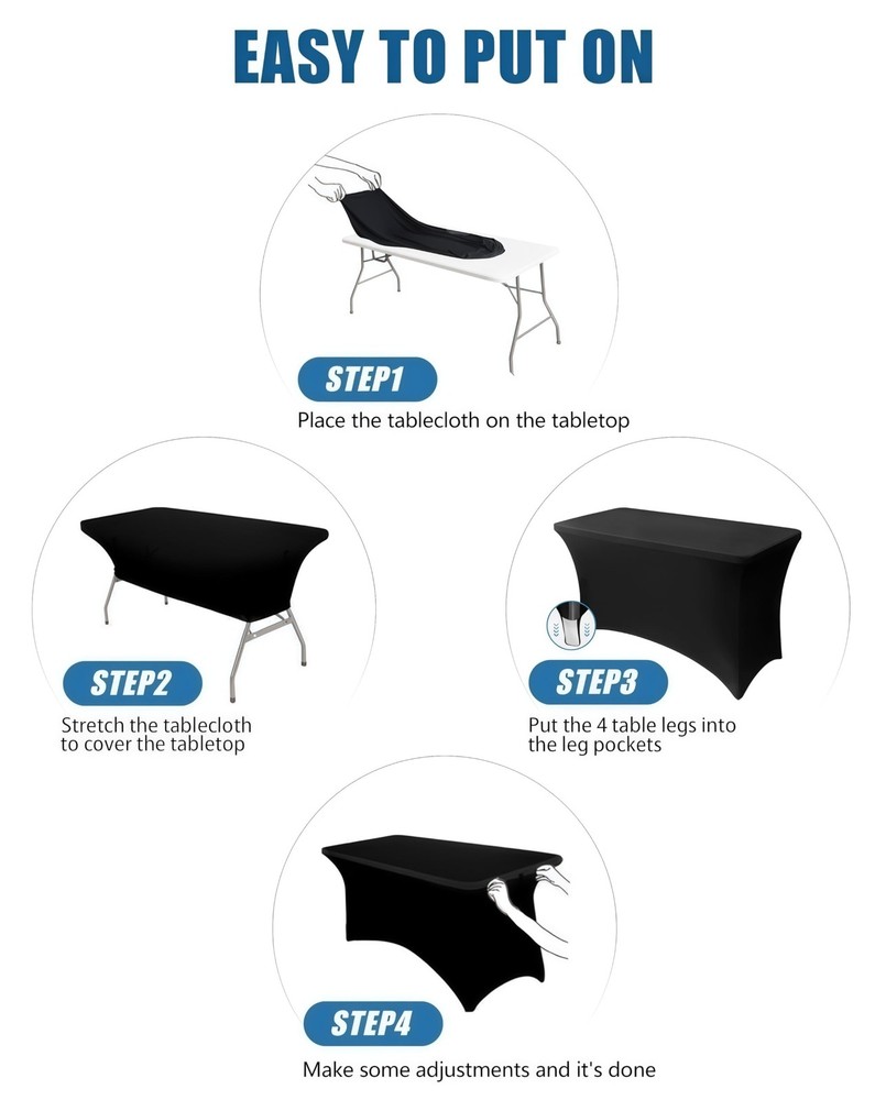 4FT Black Table Cloth - 2 Pack, Fitted Stretch Rectangle Spandex Tablecloth, ...