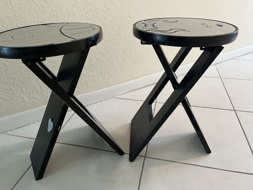 Black Silver Gray Wood Stools Fred Garbotz