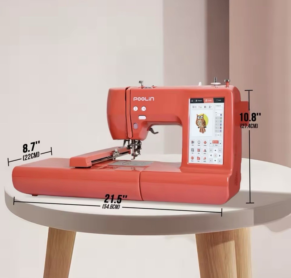 New Touchscreen 7in RED 4 x 9in Embroidery Machine Computerized Large LCD 3 Step