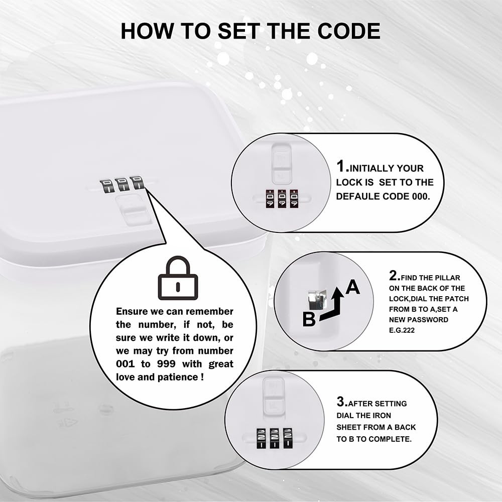 Houlacove Clear Security Lockable Box with Combination Lock & Code for Pills,...