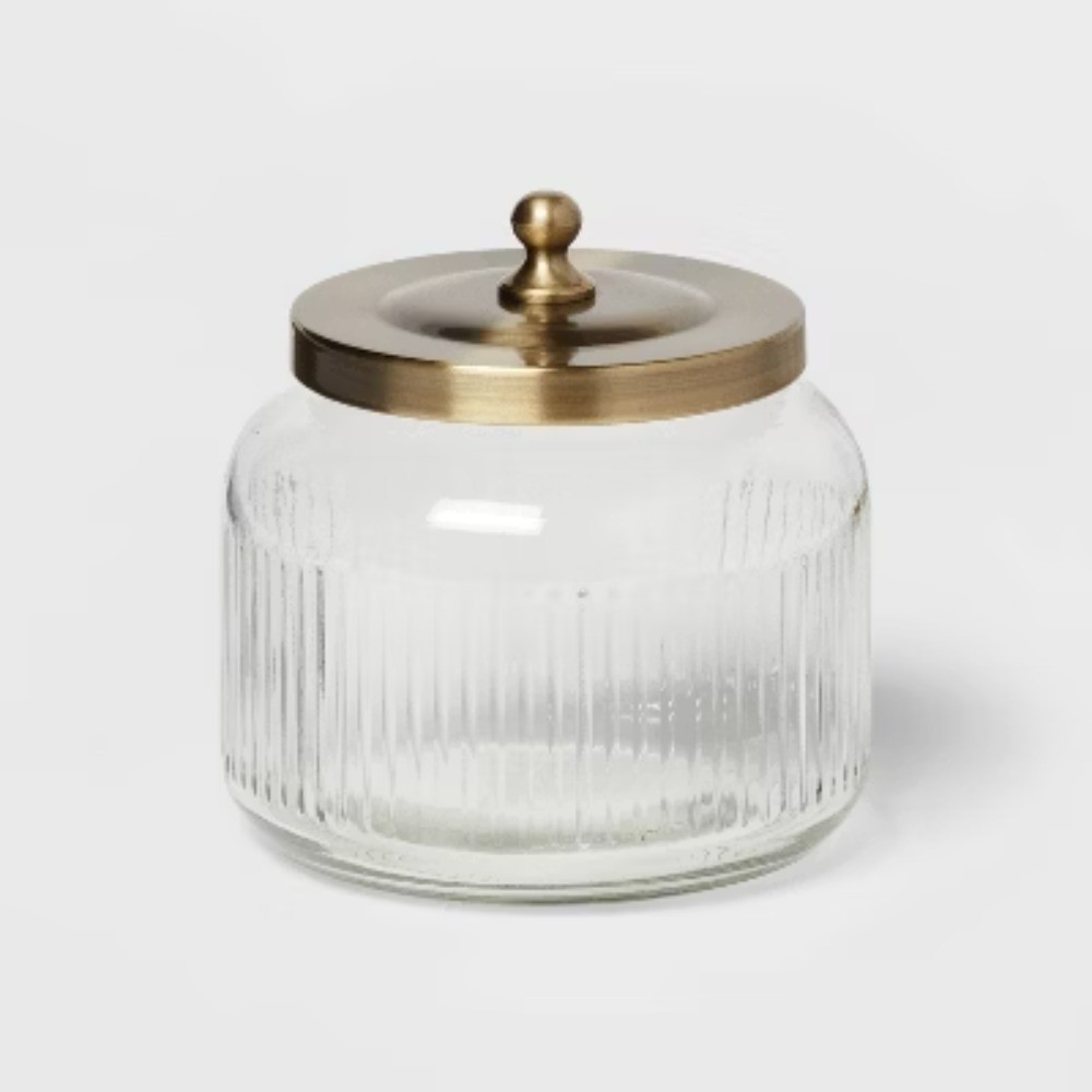 Small Glass Bath Canister Brass - Threshold: Elegant Storage Container