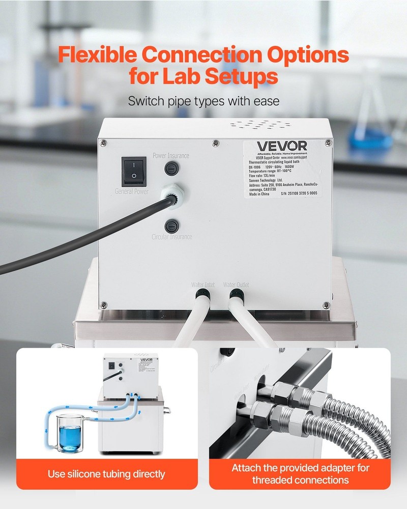 6L Lab Heating Circulator, 100°C, 0.01°C Accuracy, Dual Flow