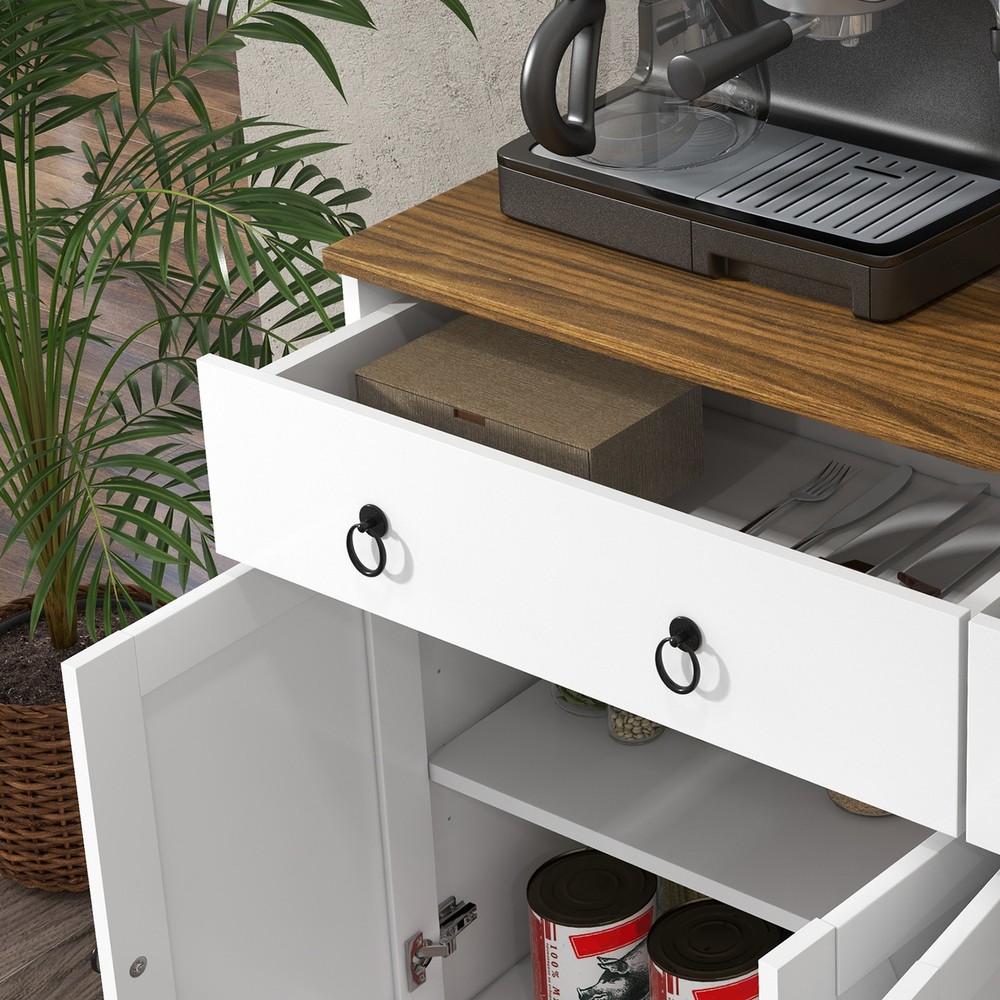 Kitchen Storage Sideboard, Buffet Cabinet with Barn Doors, White