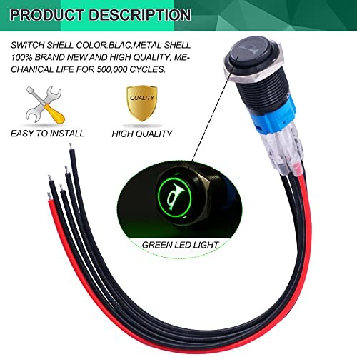 /16MM Raised Speaker Horn Momentary Push Button Switch 5/8" Mounting BK-green